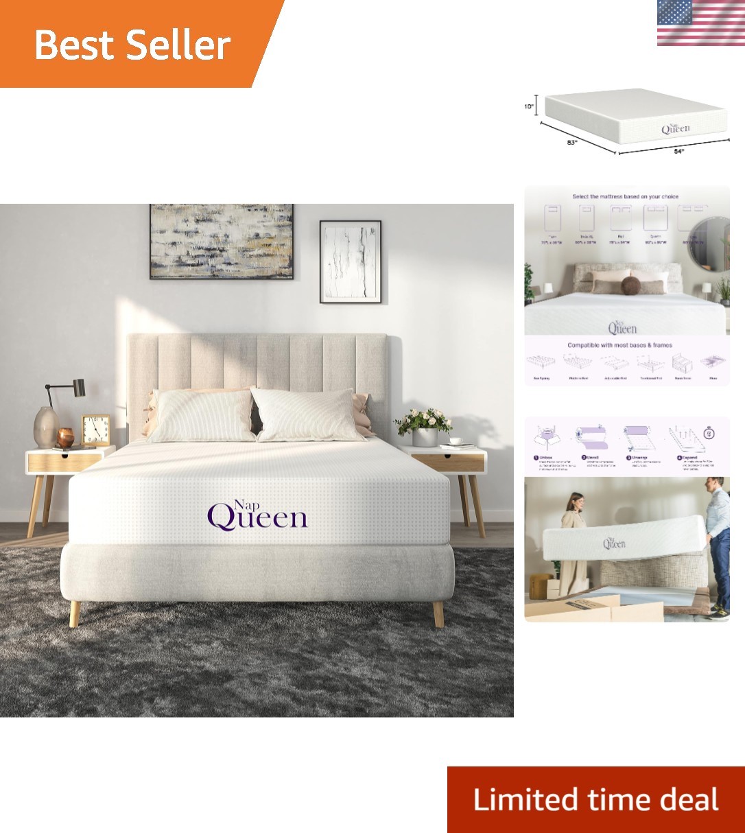 10 Inch Full Size Mattress, Bamboo Charcoal Memory Foam Mattress, Bed in a Bo…