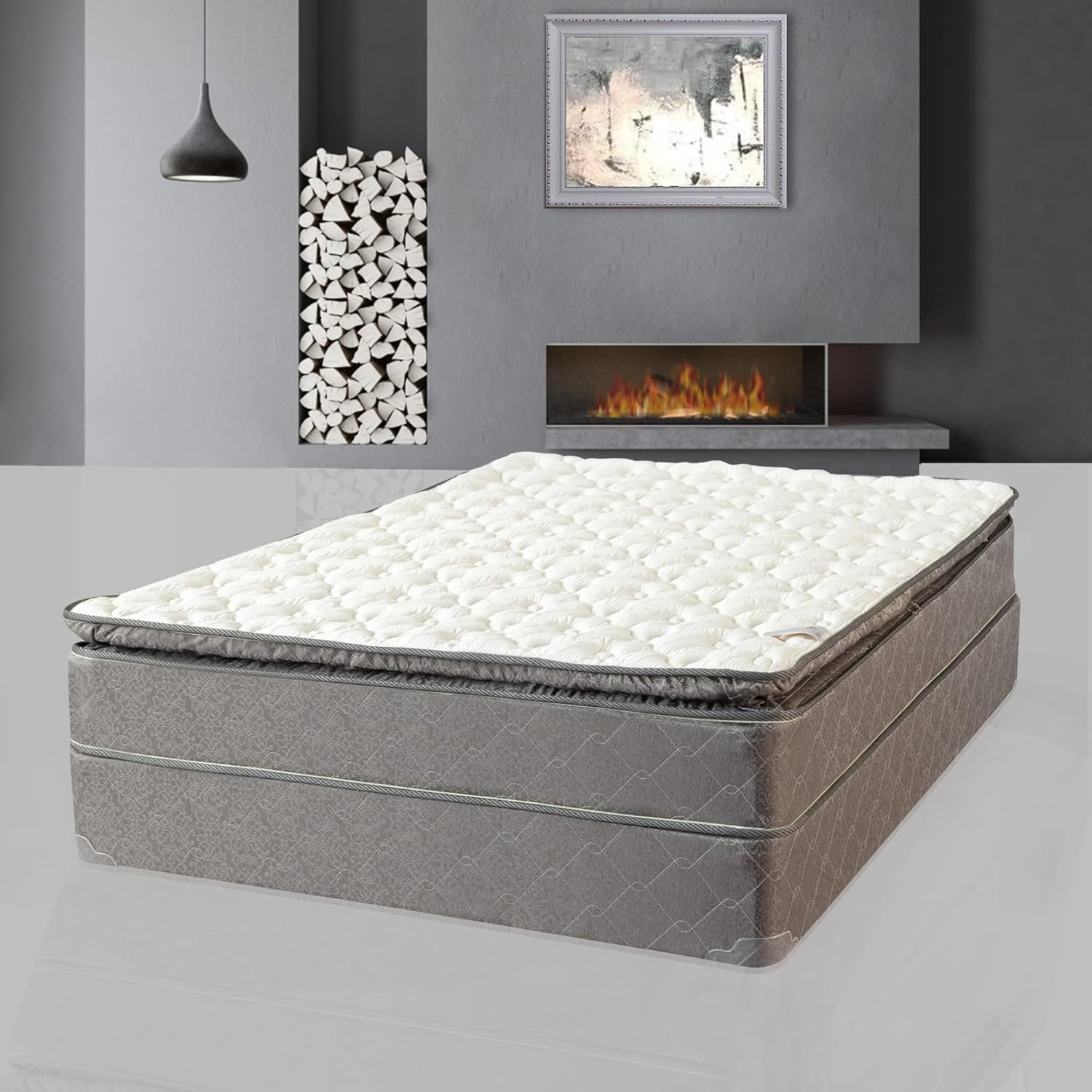 10″ Plush Pillowtop Innerspring Mattress & 8″ Wood Box Spring, Twin Size
