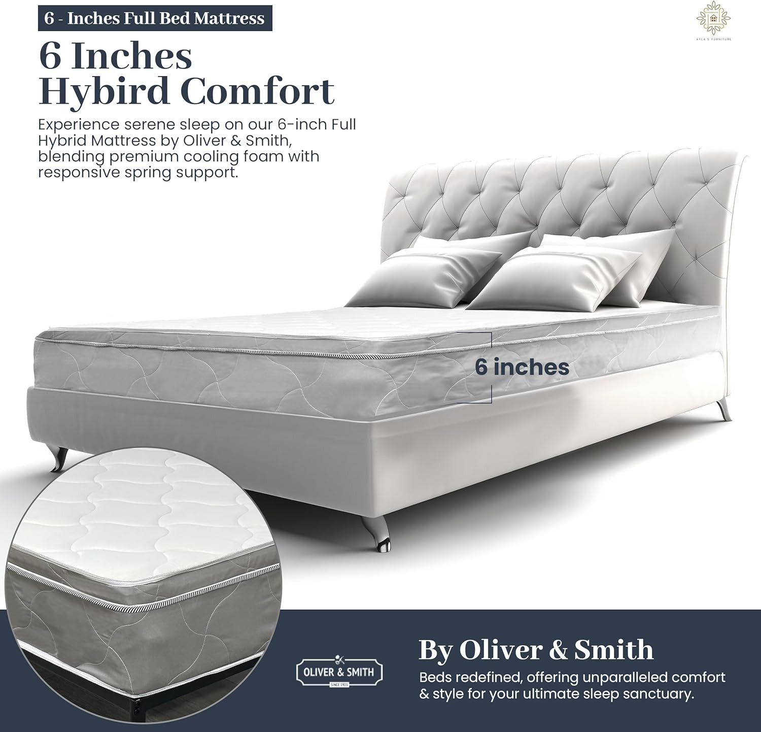 Full Mattress – 6 Inch Cool Comfort Foam & Spring Hybrid Mattress with Breathabl