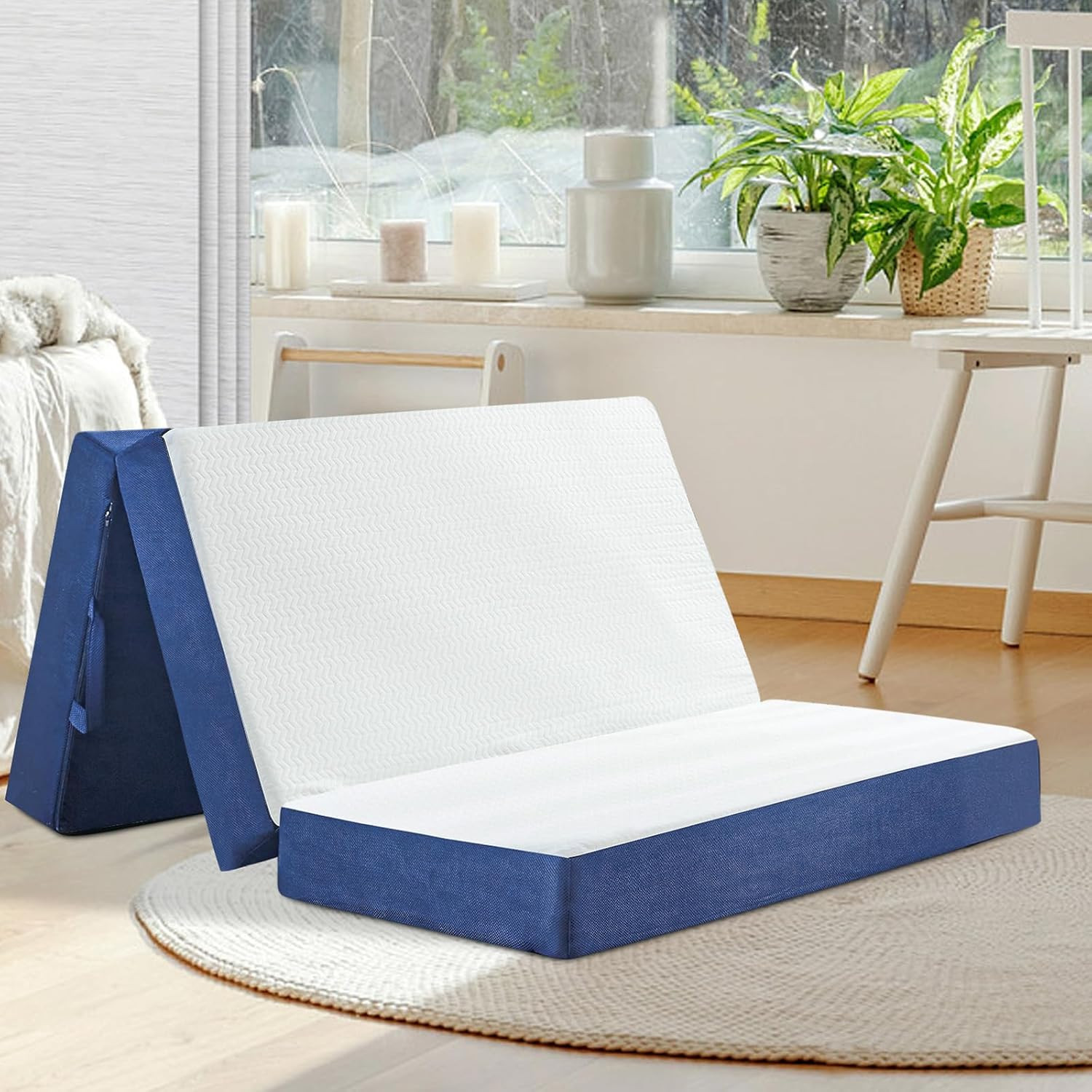 Folding Mattress Full Size, Memory Foam 6 Inch Tri Portable Trifold Mattress Fut