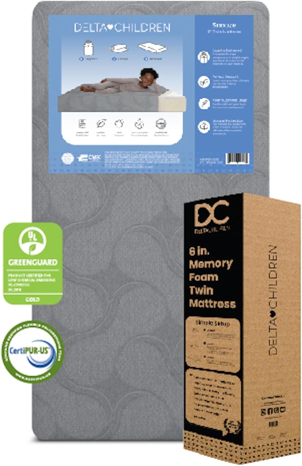 Delta Children Snooze 6 Inch Memory Foam Mattress, Twin