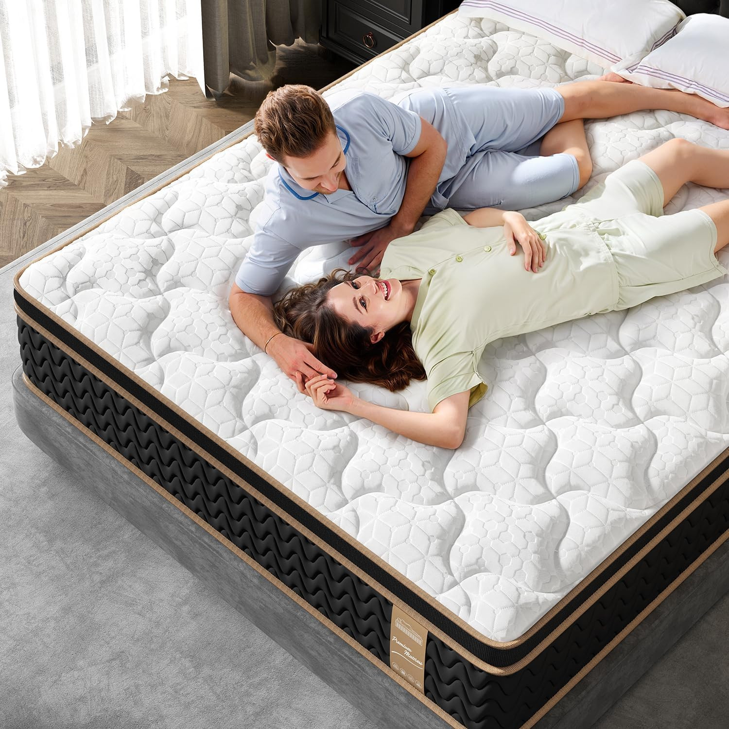 Queen Mattress 12 Inch, Cooling Hybrid Bed in a Box, 7-Zones Individual Pocket S