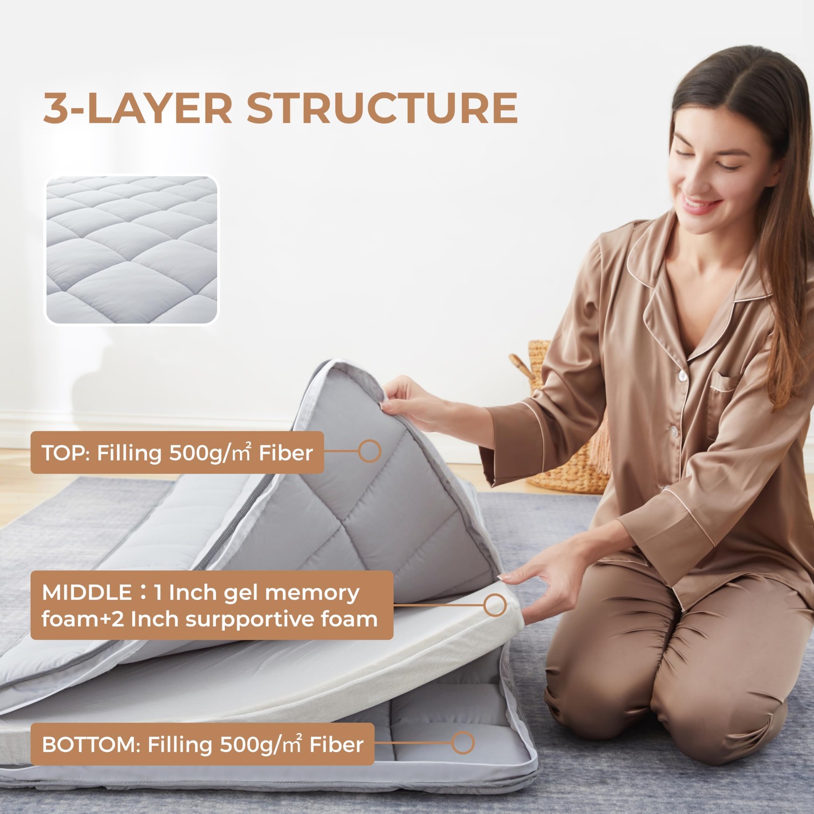 4Inch Cot Mattress Topper,Twin Gel Infused Memory Foam,Machine Washable Pillo…