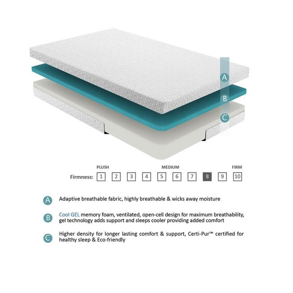 Pemberly Row 6″ Modern Fabric Full Gel Memory Mattress in White