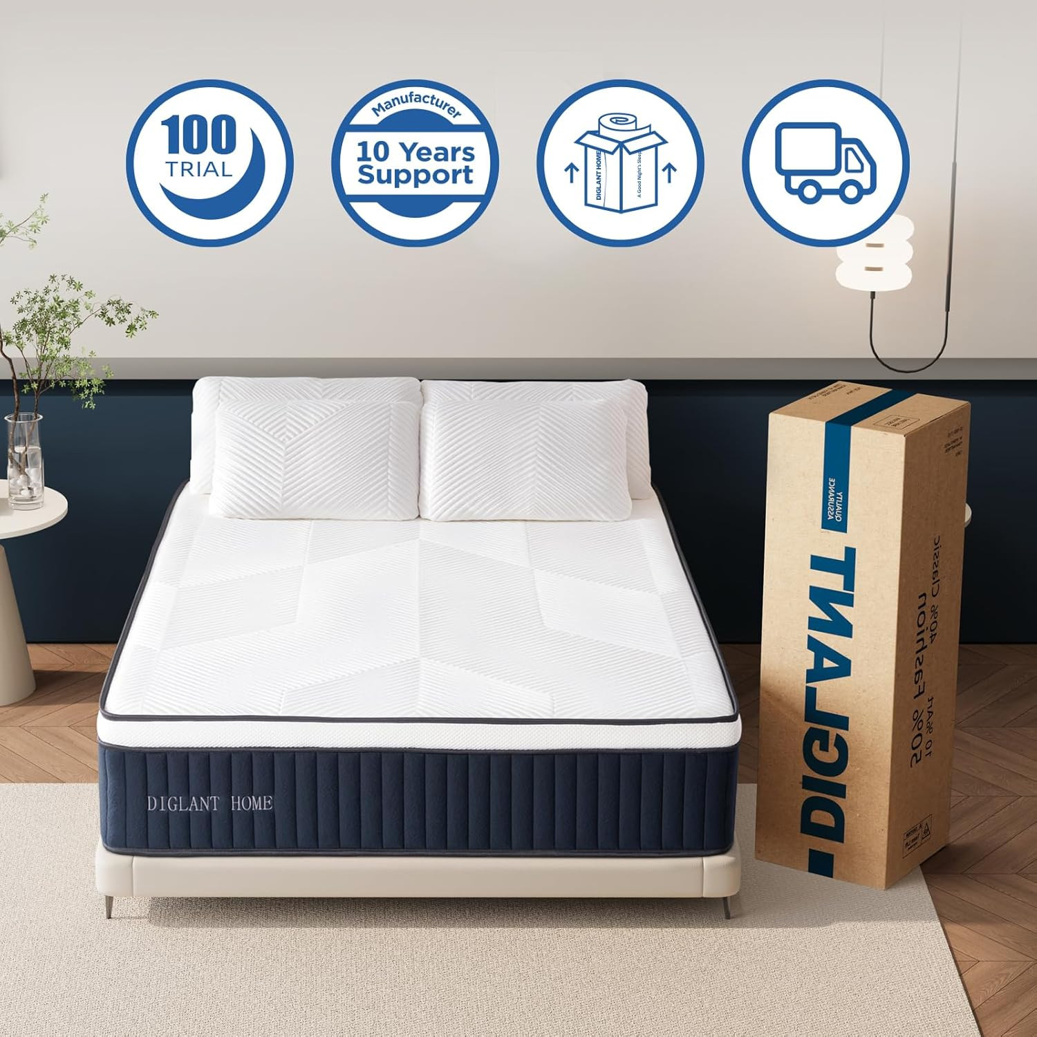 DIGLANT 14″ Euro Top Queen Mattress – Memory Foam & Pocket Springs for Comfort