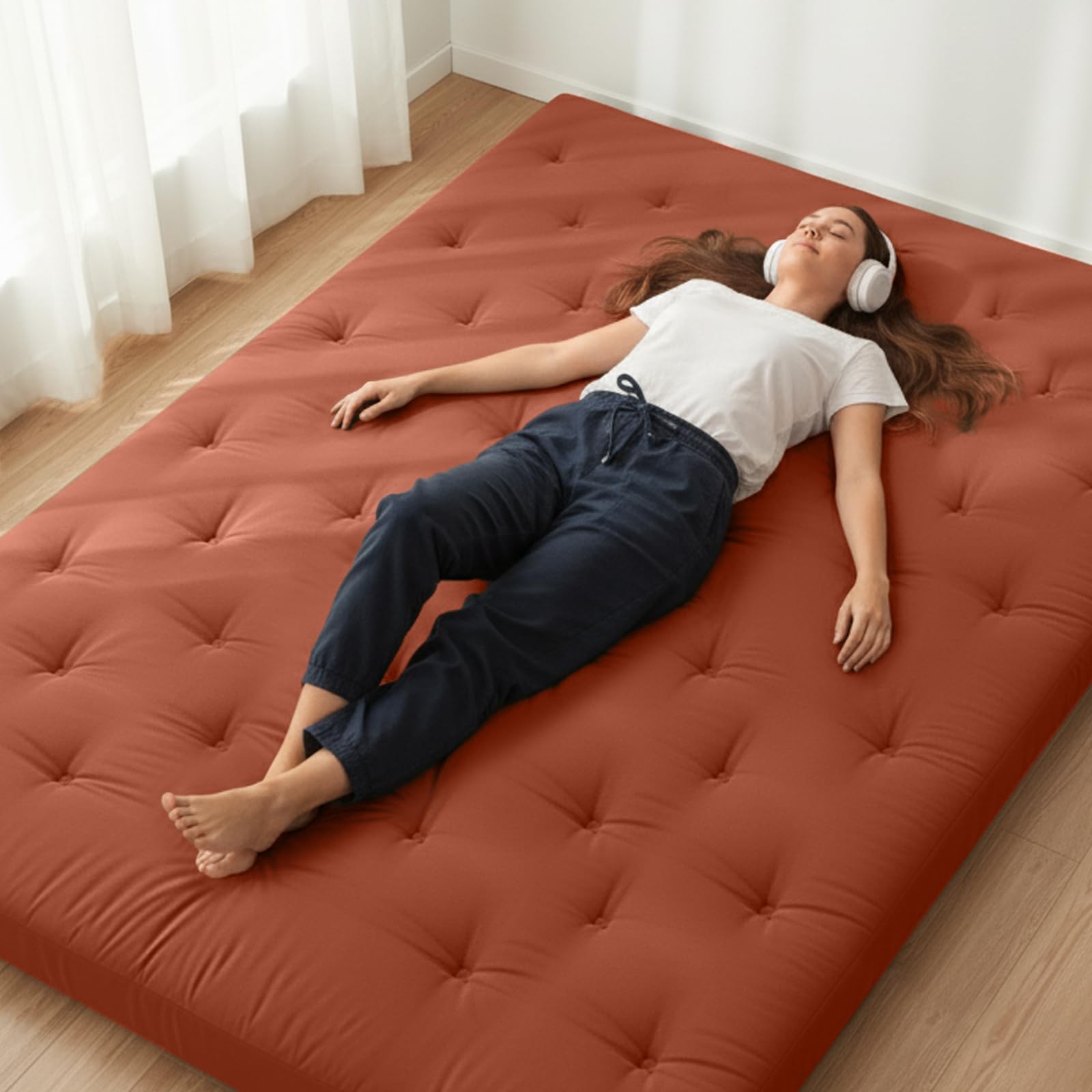 Japanese Floor Futon Mattress Full Size 75″x 54″, 100% Cotton Cover 2.5» Thi…