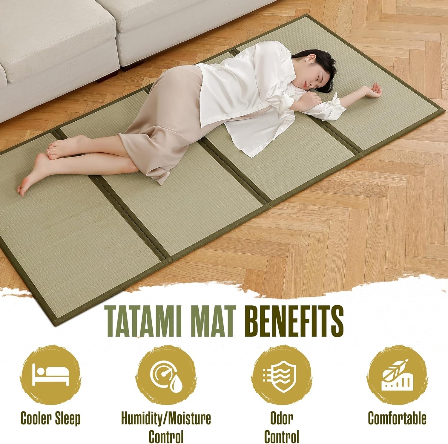 Houseables Tatami Mat, Tatami Mattress, Japanese Sleeping Mat#1183N Y8
