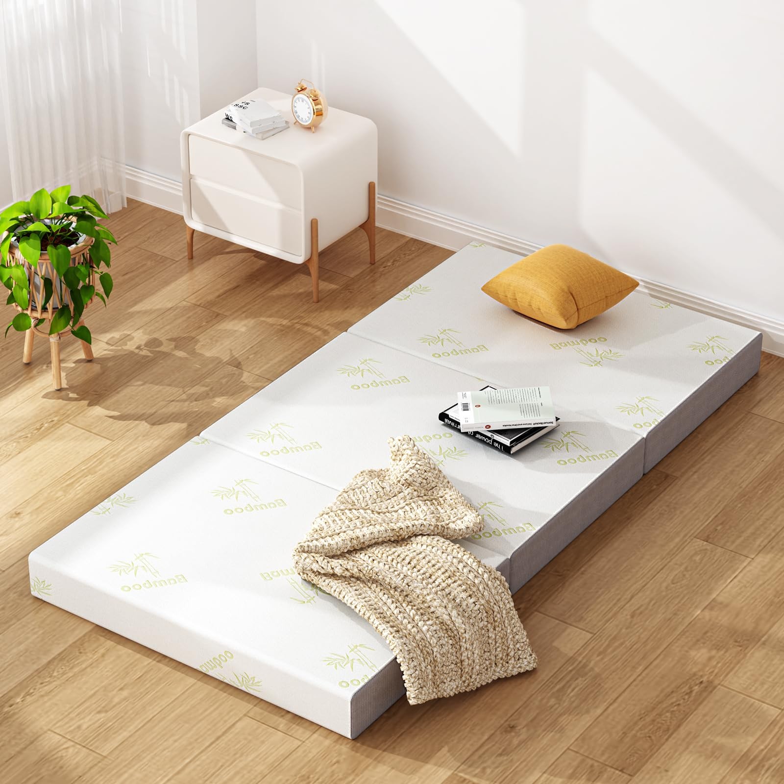 Twin Folding Mattress, 5 Inch Trifold Memory Foam Mattress with Soft Removabl…