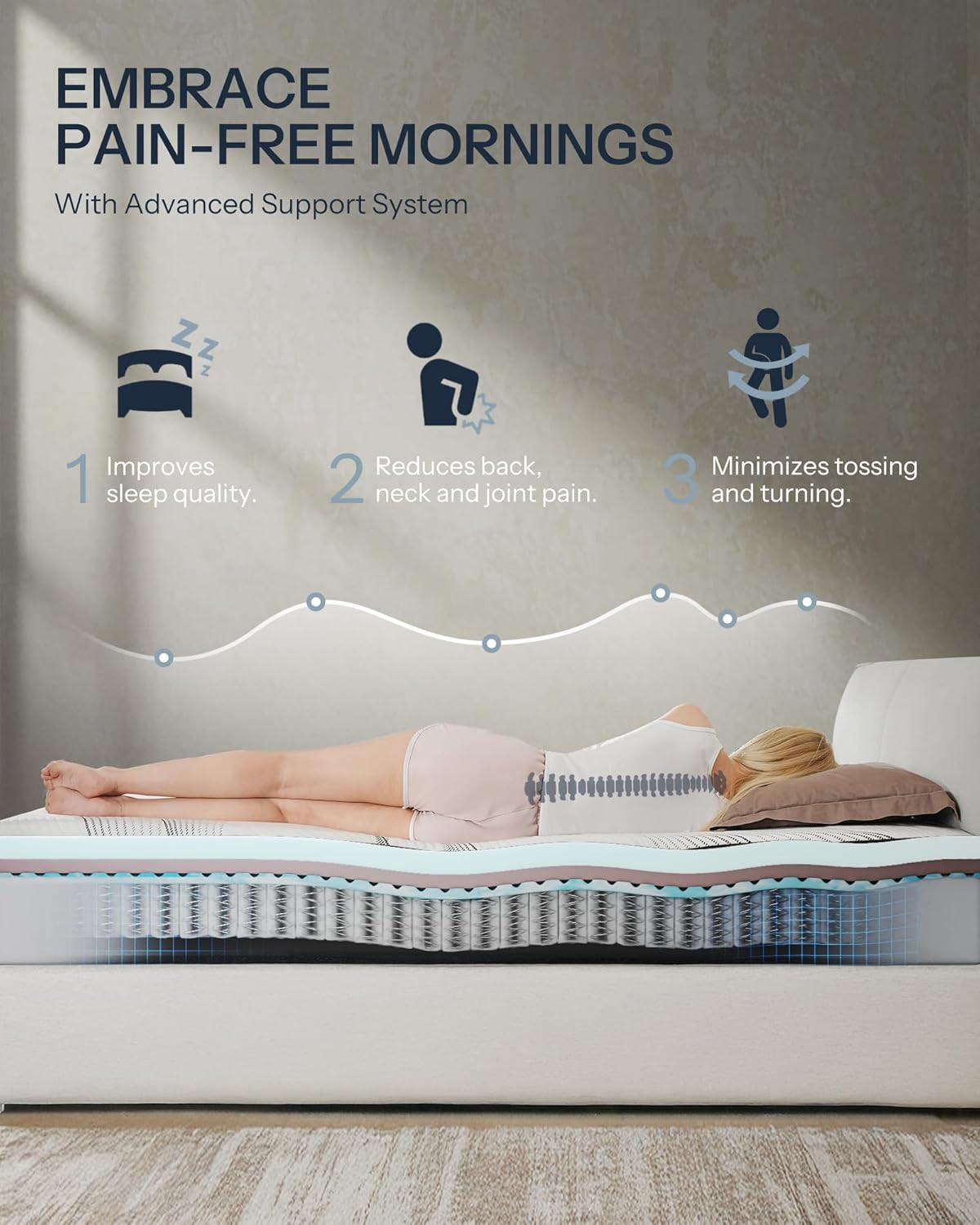 12″ Queen Hybrid Mattress – Copper Gel Memory Foam, Hypoallergenic & Odorless