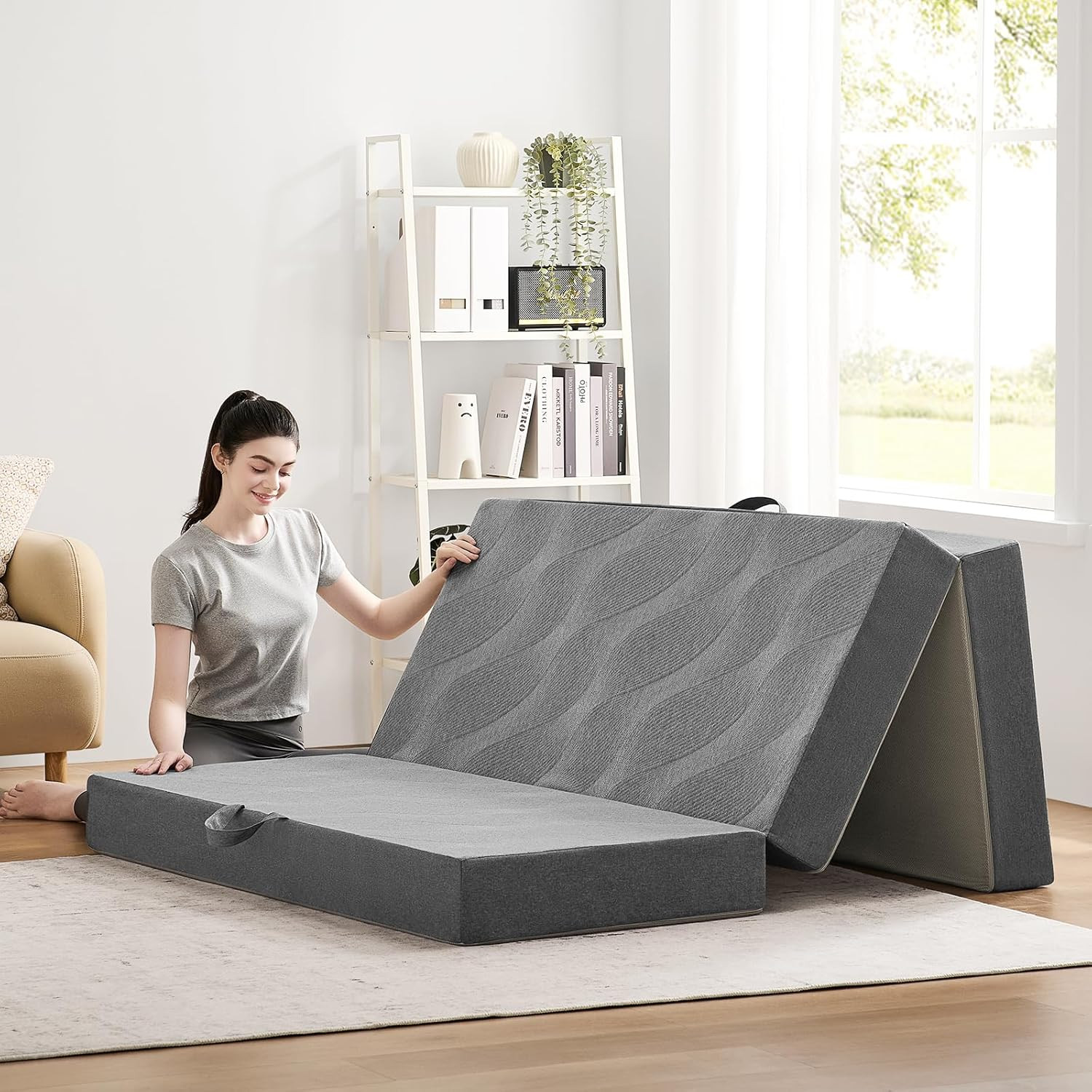 Foldable Mattress Cot, 6 Inch Memory Foam Folding Mattress Cot, Trifold Mattress