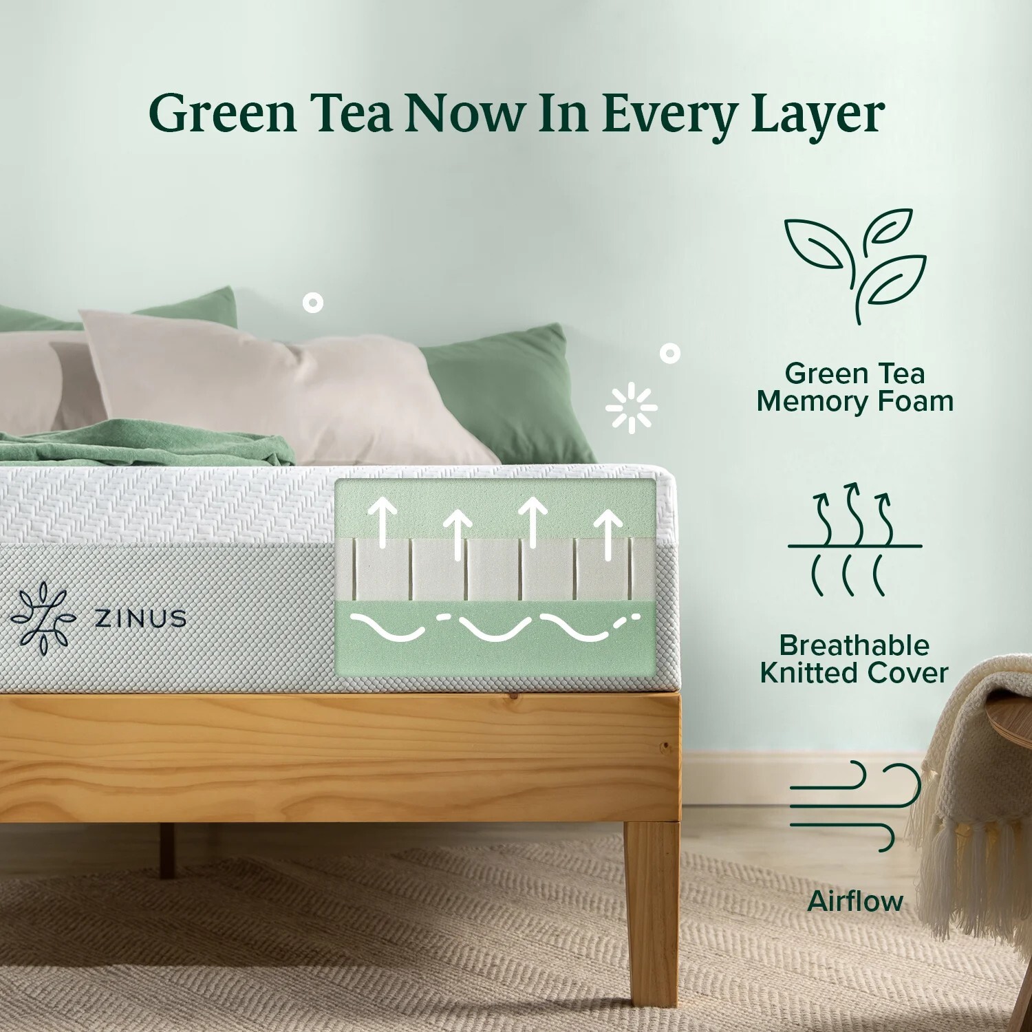 Brand New Zinus Medium Memory Foam Mattress Gel-Infused Green Tea 10» Full Size