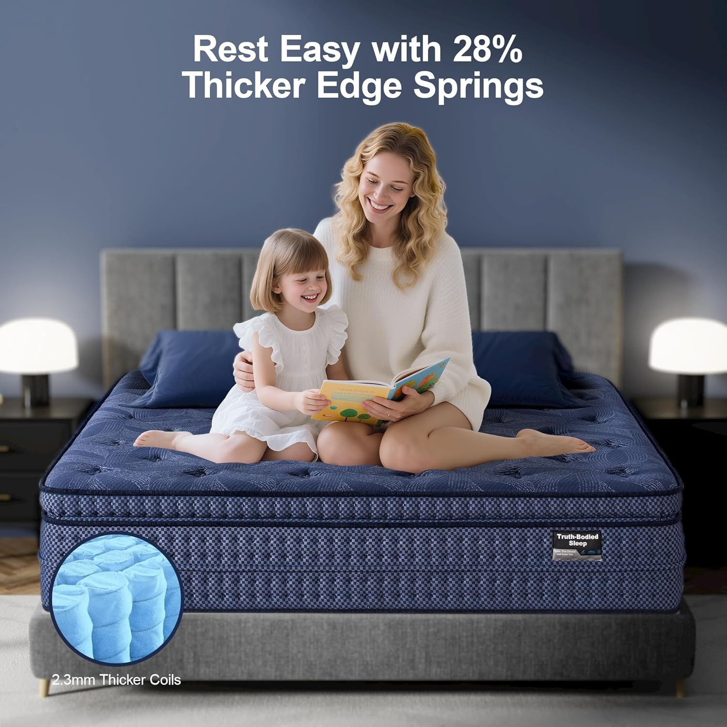 14″ Queen Medium Plush Memory Foam Hybrid Mattress for Deep Sleep, Blue