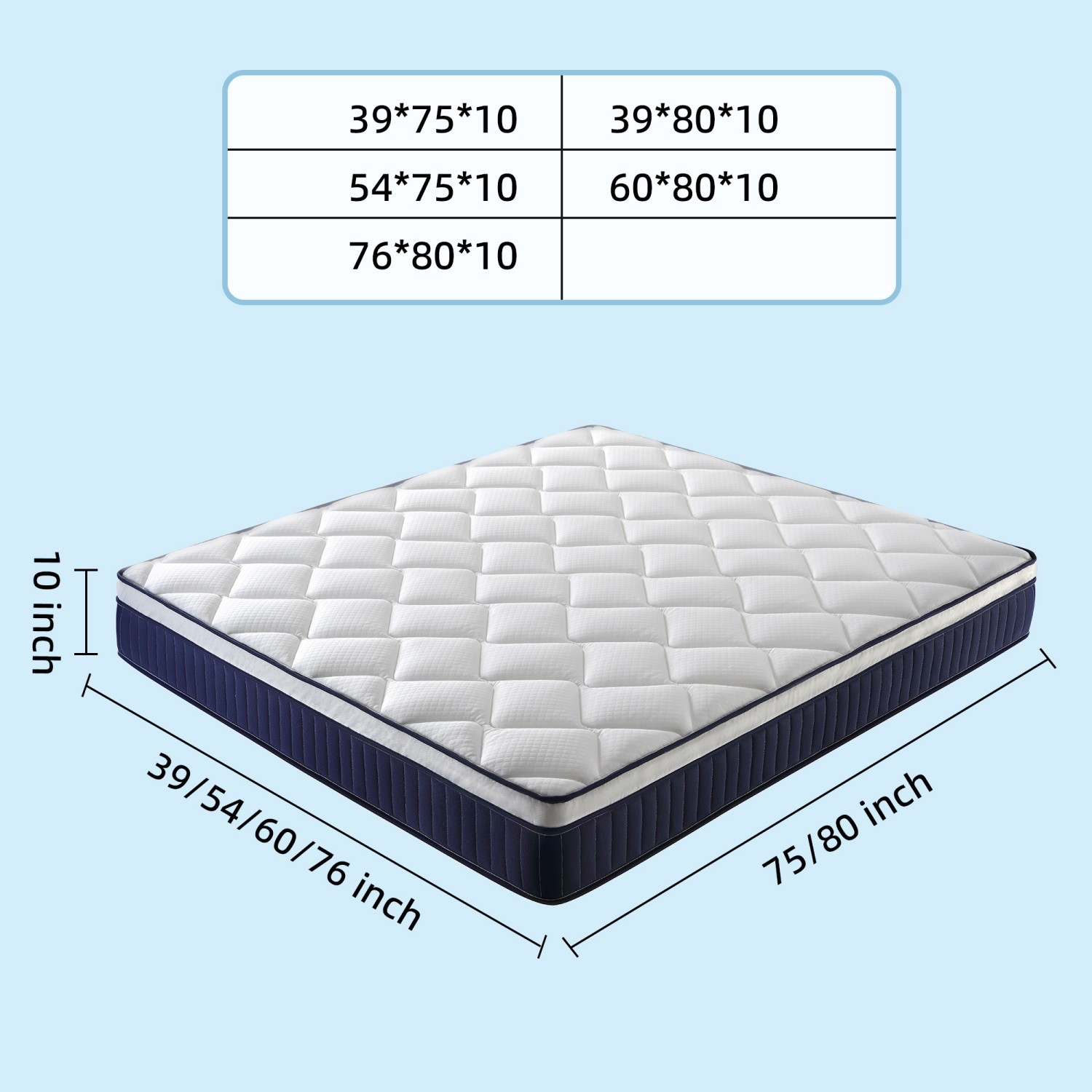 10» Twin/Queen/King Size Mattress w/ Hybrid Pocket Spring and Memory Foam