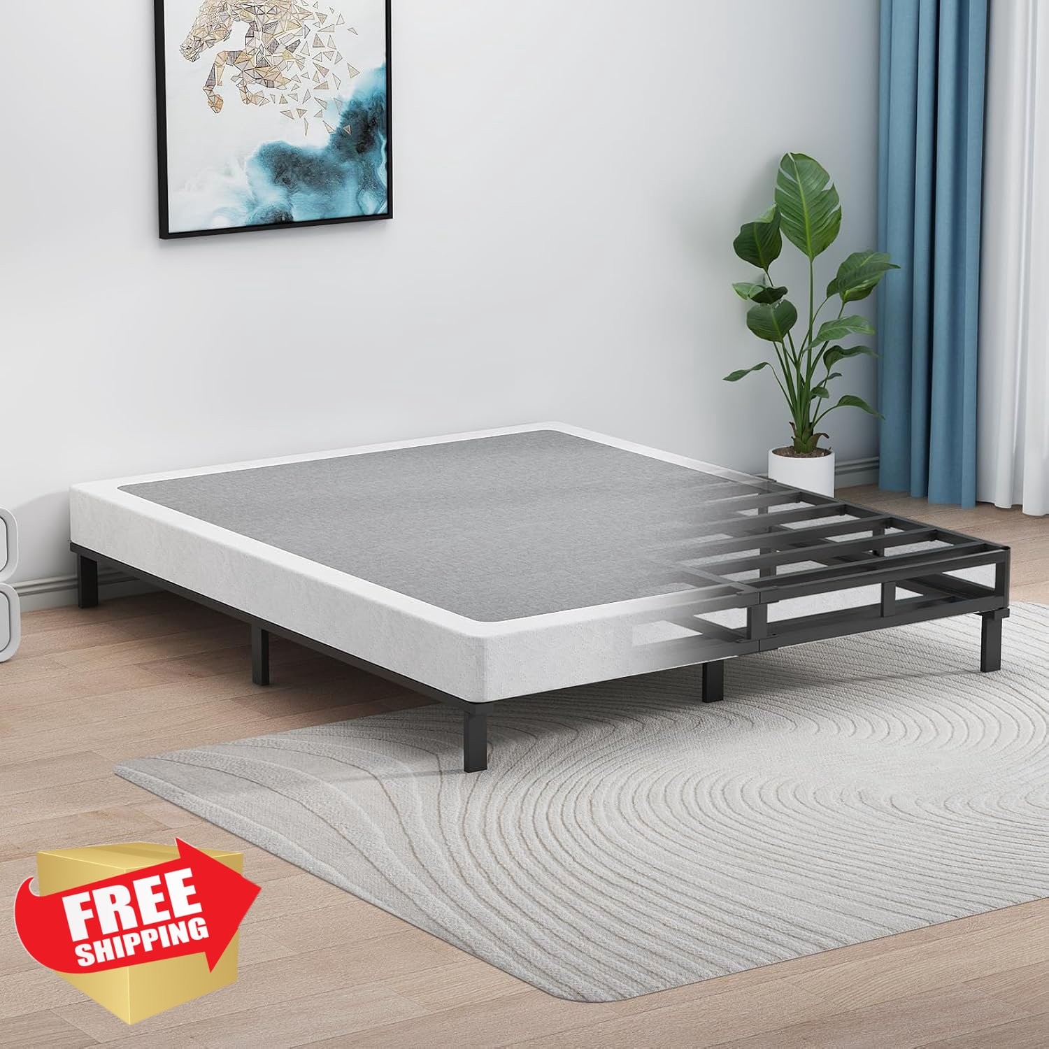 UOMEUR King Box Spring Low Profile Metal Mattress Foundation 2″H