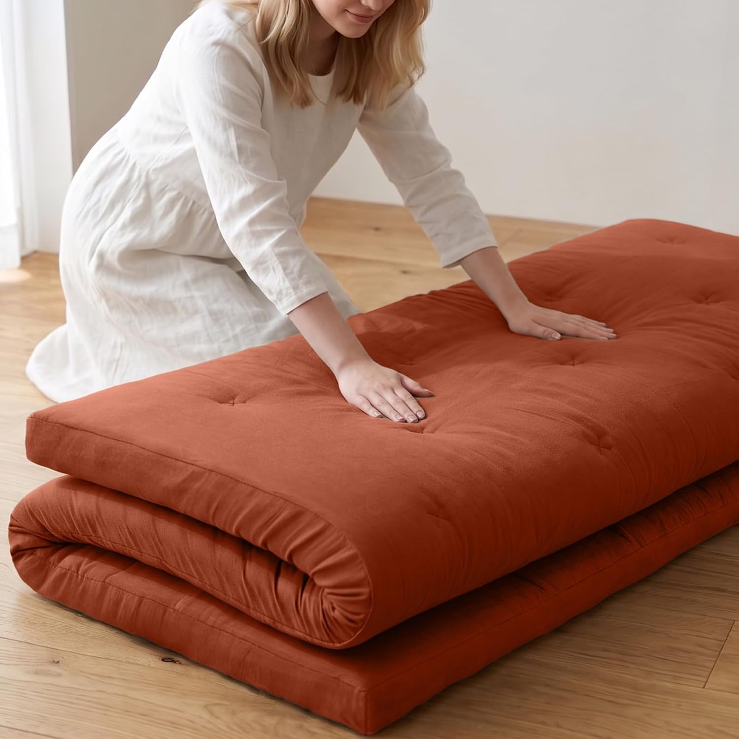 Japanese Floor Futon Mattr Twin Size 75″x 39″, Cotton Cover