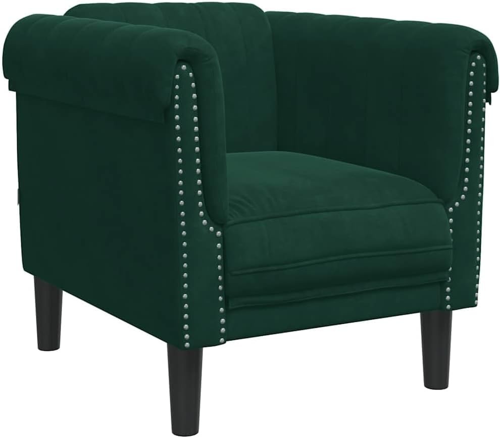 Dark Green Veet Sofa Chair, Modern Single Seater, Solid Wood Fre,