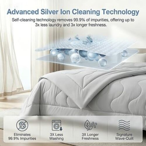 Silver Infused Ultra Cold Fiber Cooling Full/Queen (90″x90″) Cool Gray