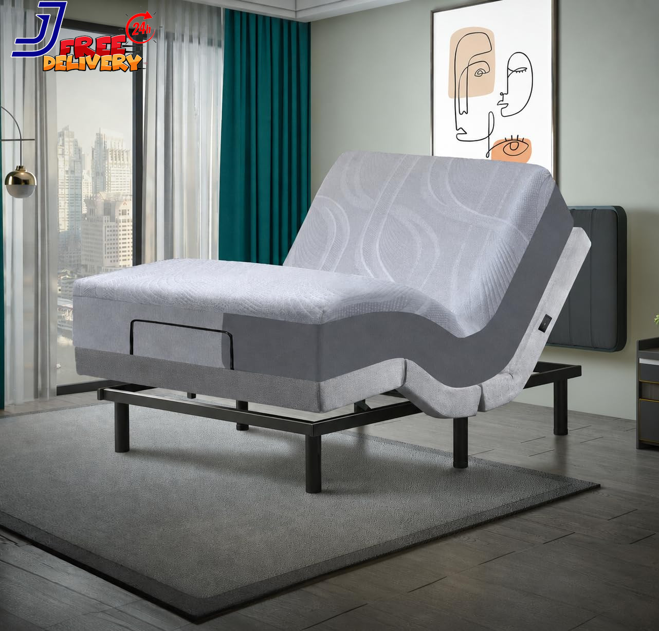 Premium Queen Adjustable Bed with 14 Inch Prime Gel Memory Foam Mattress Massage