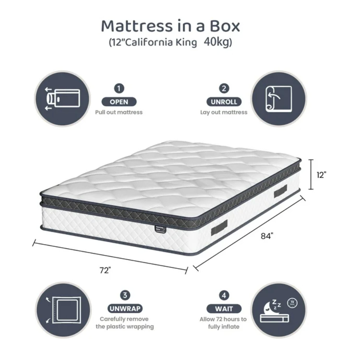 12″ California King Colchon Memory Foam Hibrido Cama Cal King Mattress Hybrid