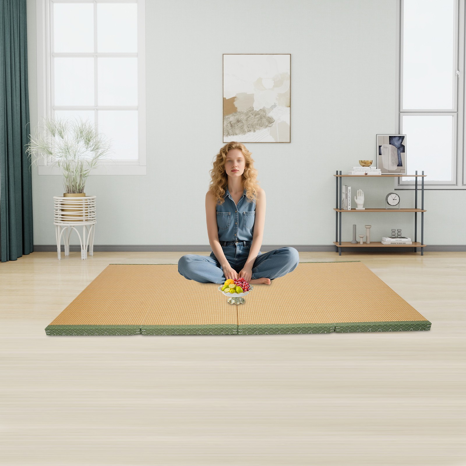 Tatami Foldable Floor Mattress Meditation Mat Green Brown 200x100x5cm