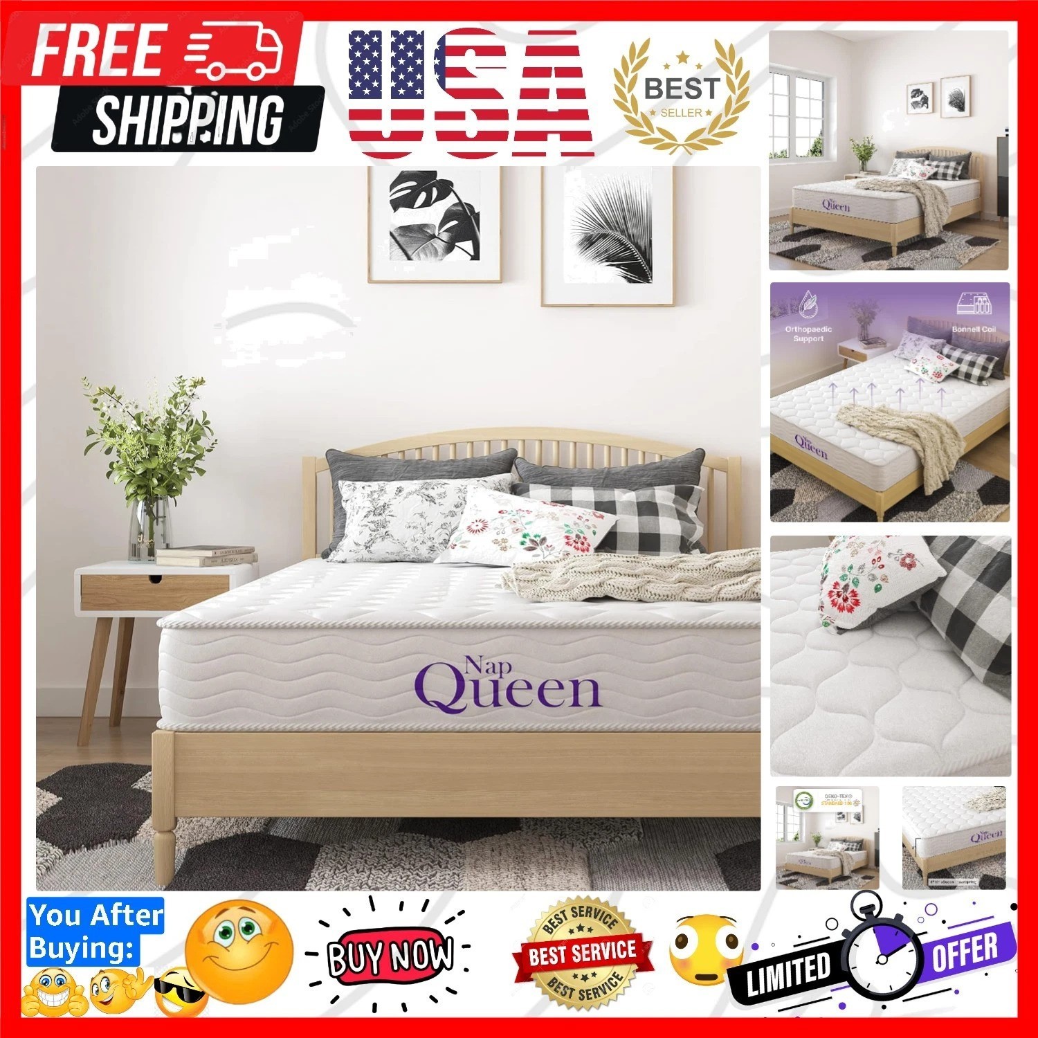 8 Inch Innerspring Queen Size Medium Firm Memory Foam Mattress, Bed in a Box,…