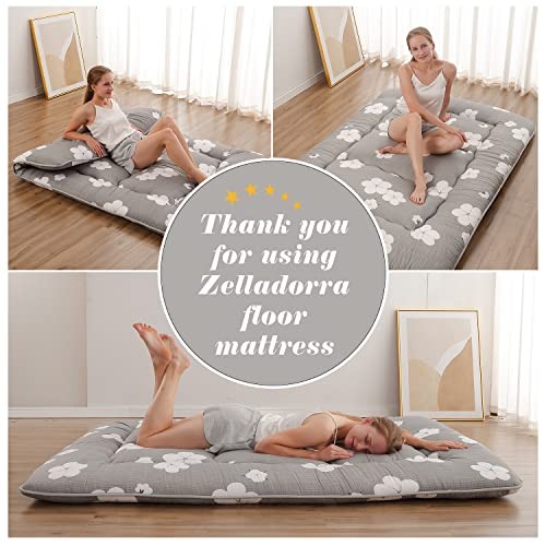 Japanese Floor Mattress, Twin（80″L x 39″W） Grey Cotton ( 4″th + Dust Cover ）