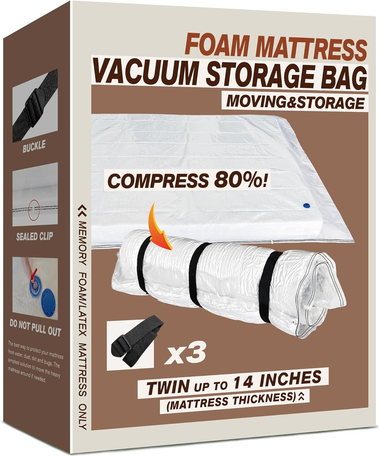 Queen Size Mattress Vacuum Bag for Memory Foam/Latex Mattress Upto 14 Inch, Movi