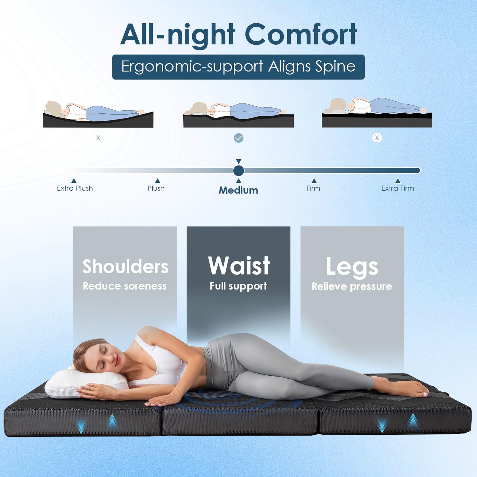 Foldable Mattress Queen – Memory Foam 6 inch Trifold Mattress for Camping, wi…
