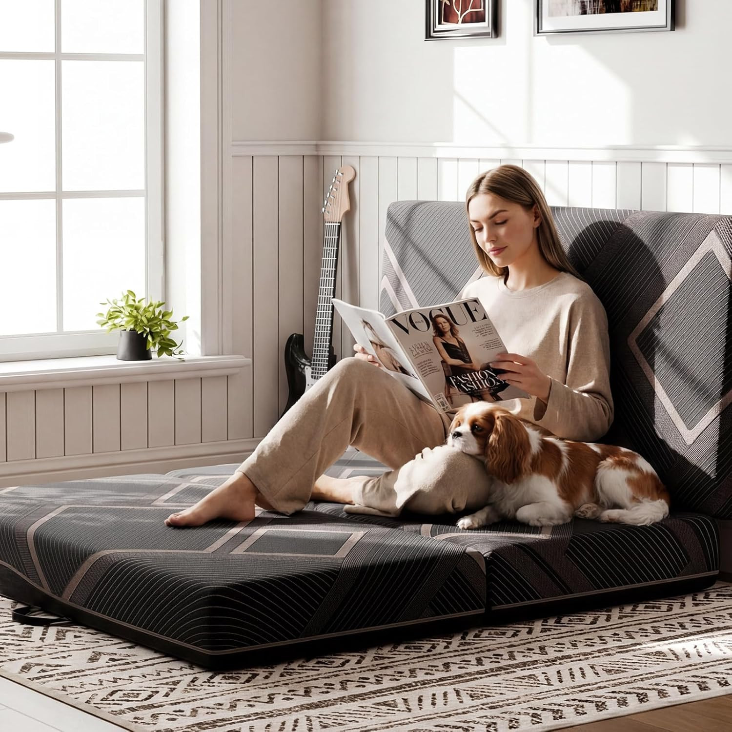 Trifold Mattress Queen Size – 6 Inch Foldable Memory Foam Mattress 8″ X 58″ X 6″
