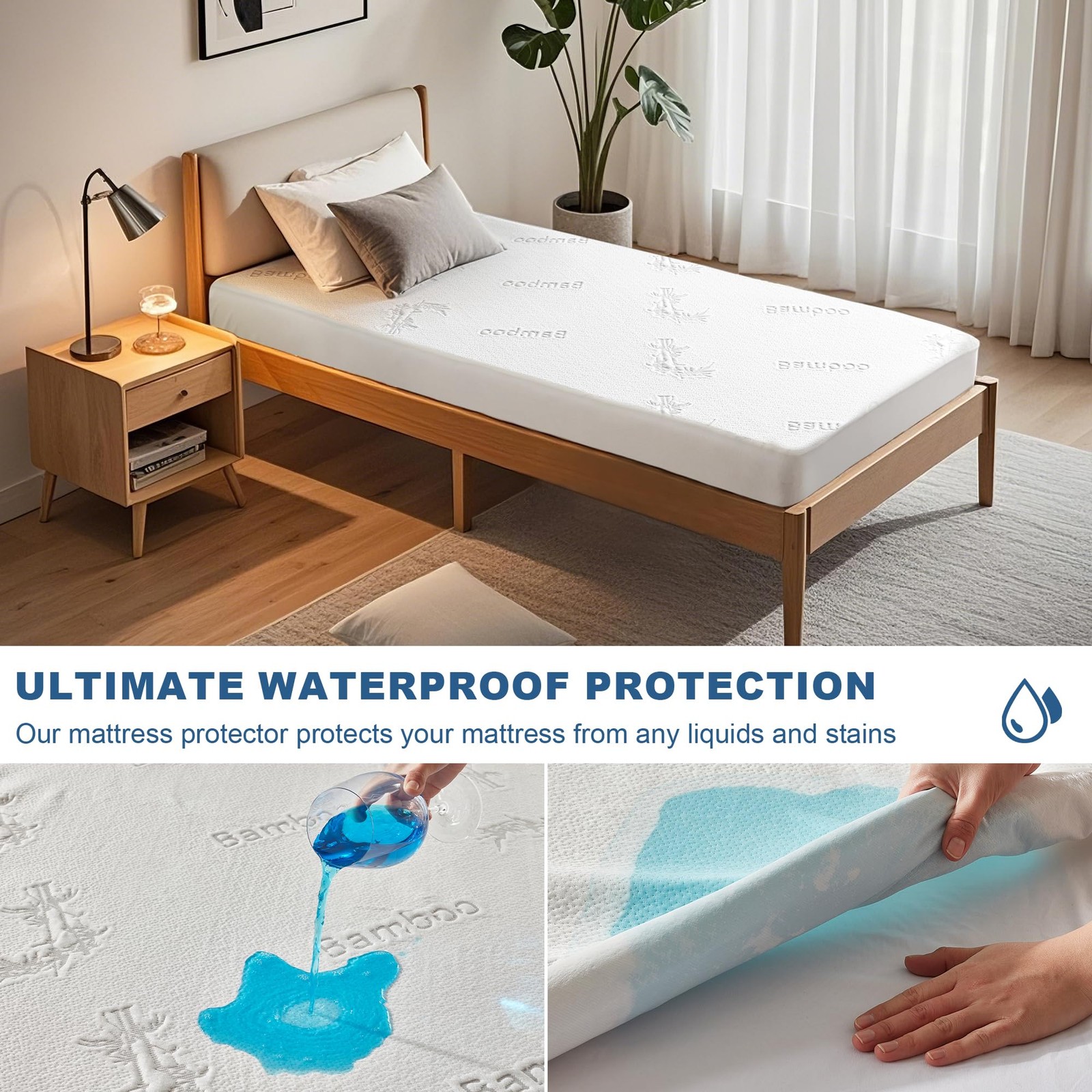 BEDLORE Twin XL Size Waterproof Mattress Protector Viscose XL, White