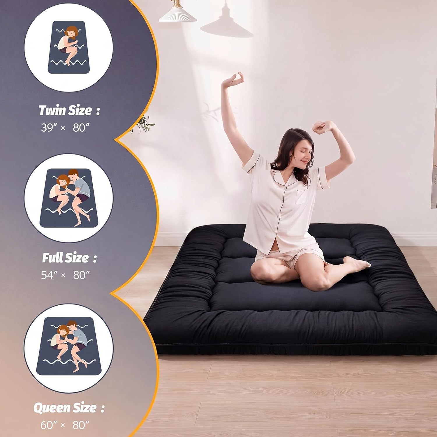 6in Thick Twin Tatami Floor Mattress Foldable Black