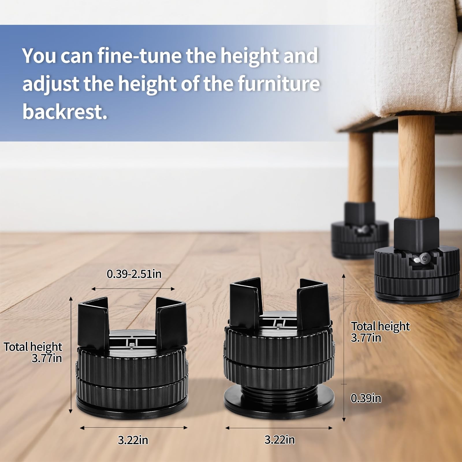 Jedroc Adjustable Bed Risers Furniture Risers-4 Pack with Right Angle, Black
