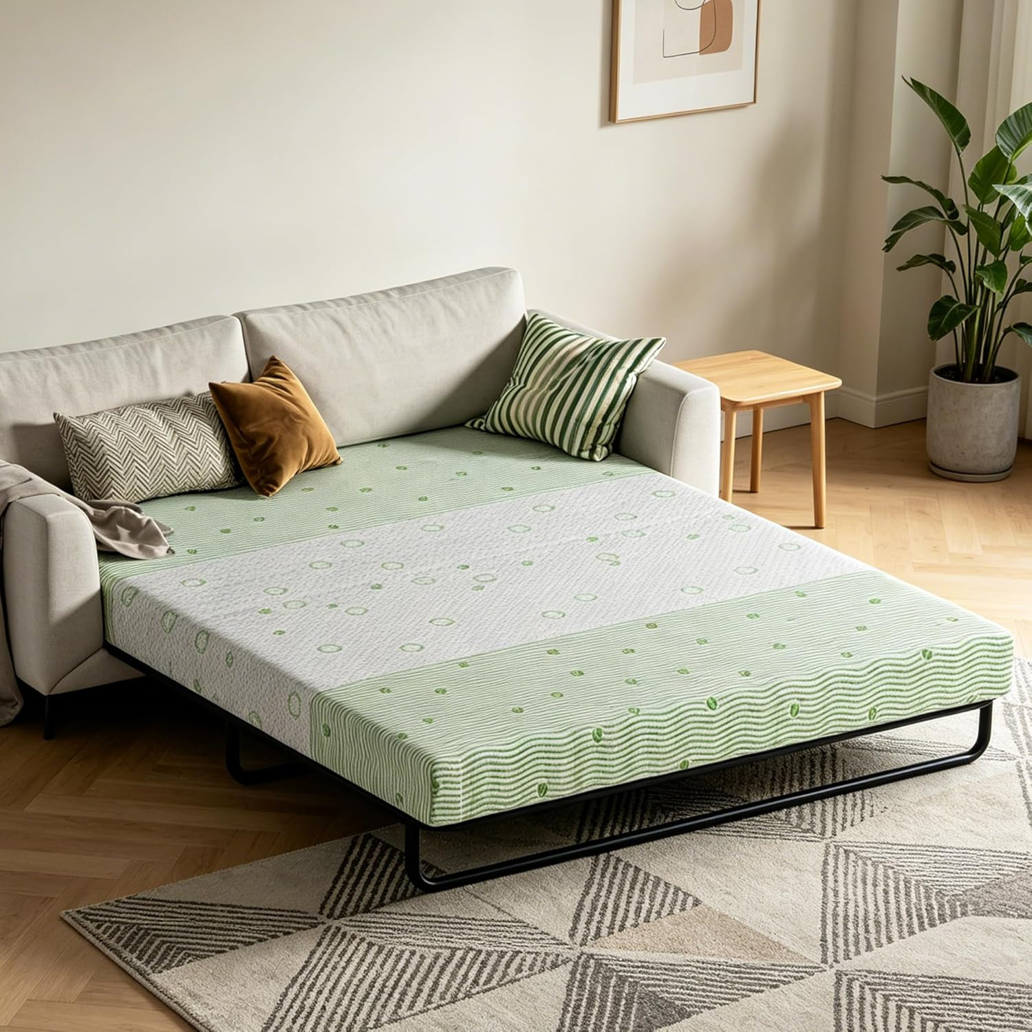 4 Inch Gel Memory Foam Sofa Mattress Full Size – Light Green & White Foldable Re