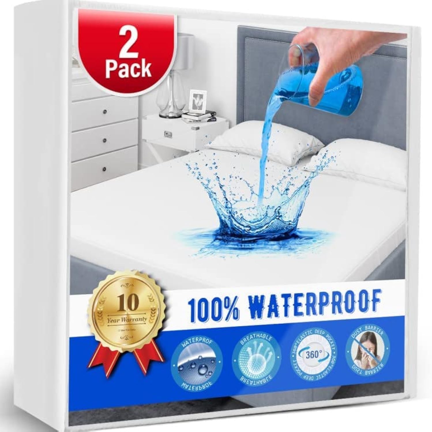Artivestion Twin Mattress Protector, Waterproof Twin-white, White