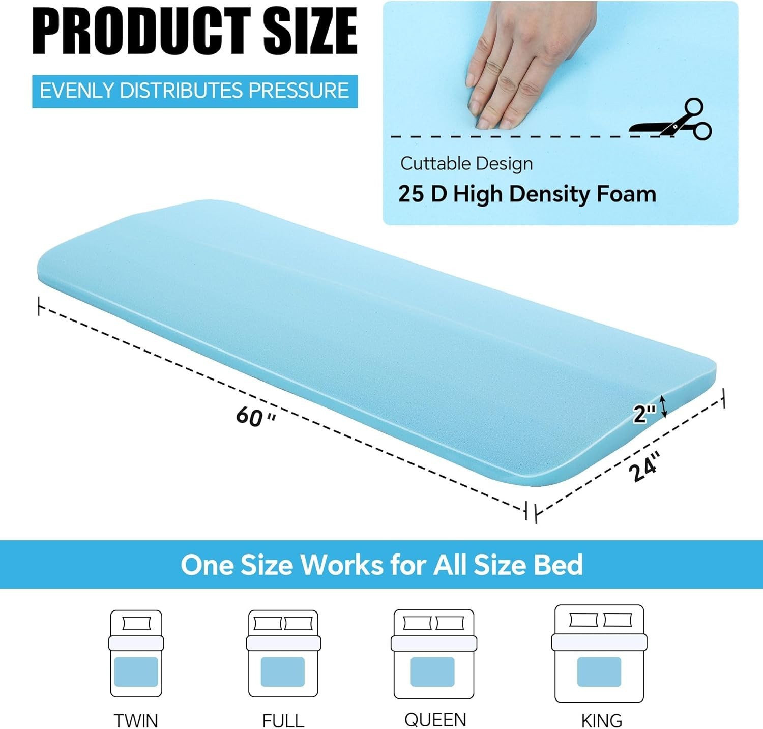 40D Sagging Mattress Support, 60″ L High Density Foam Pad for Under Bed Sinki…