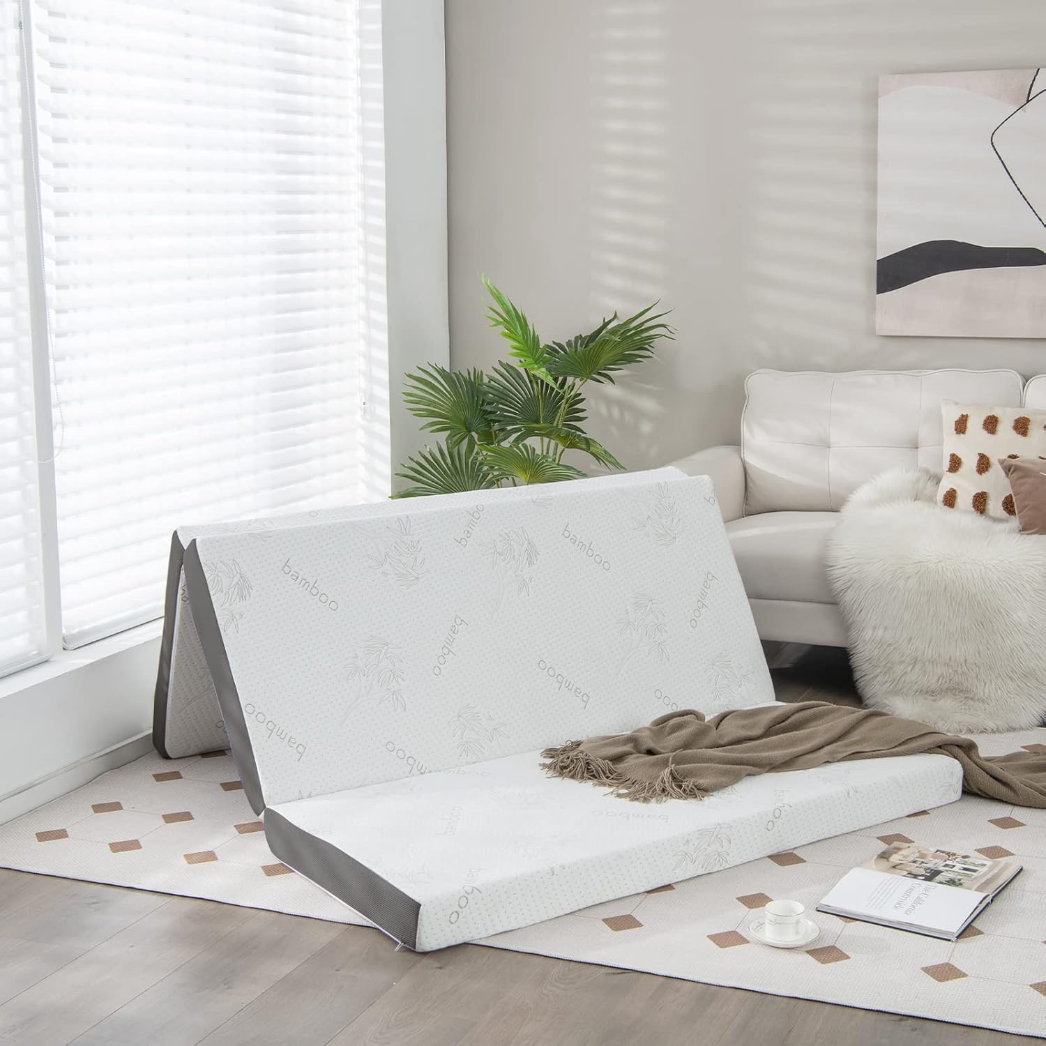 Memory Foam Tri-Fold Mattress, 4” Foldable Floor Mattress with Storage Bag, Remo