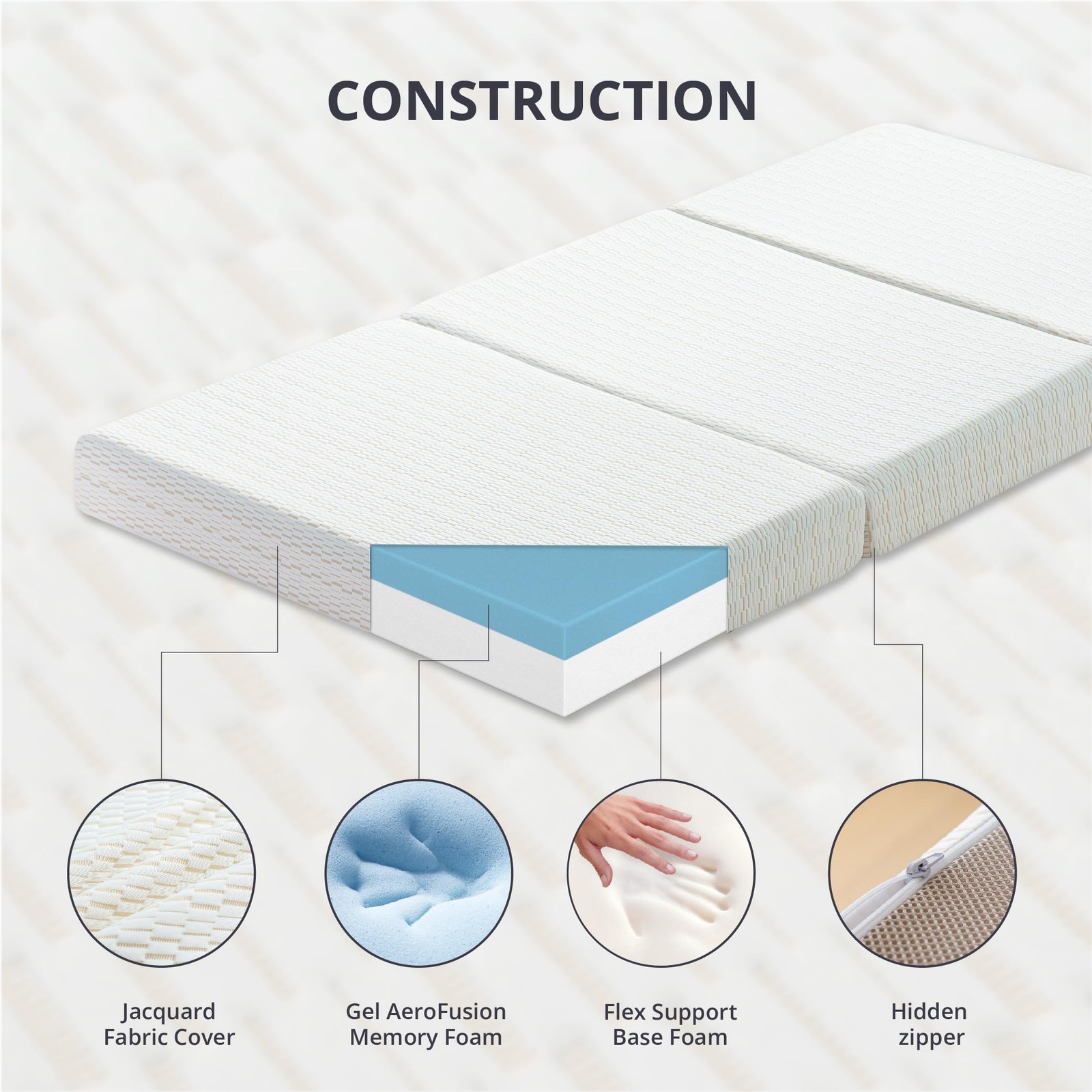 Folding Mattress, 4 inch Trifold Mattress Topper with Washable Cover and Stor…