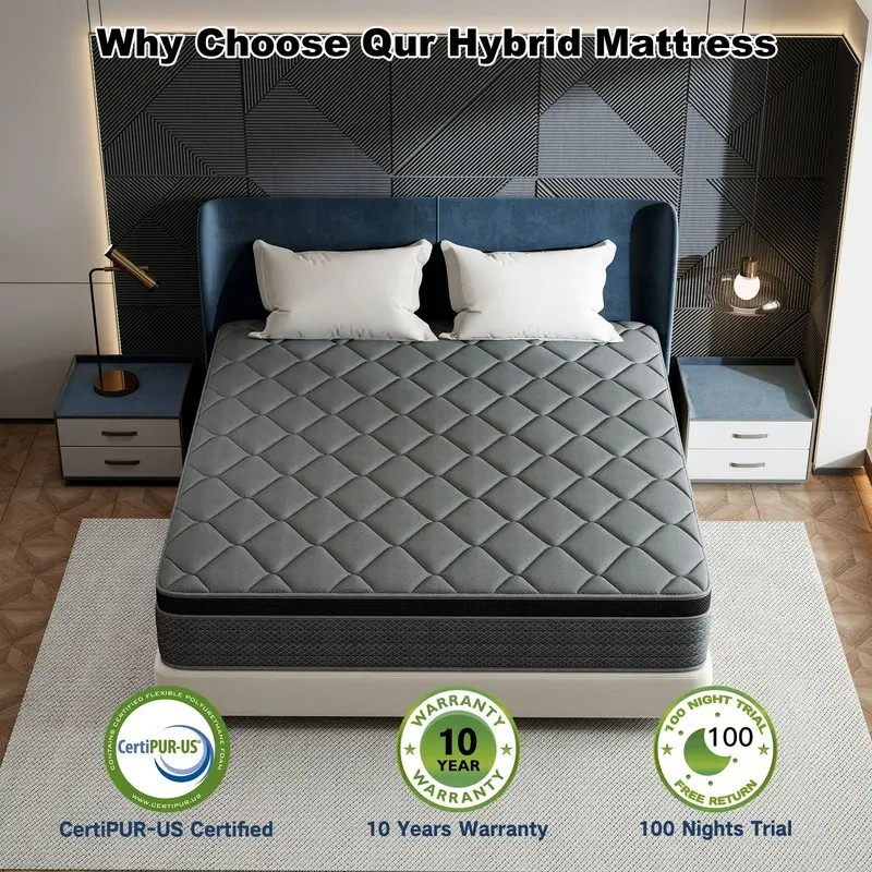 12″ 14″ Full Queen King Size Mattress Hybrid Foam Pocket Spring Coils Bed In Box