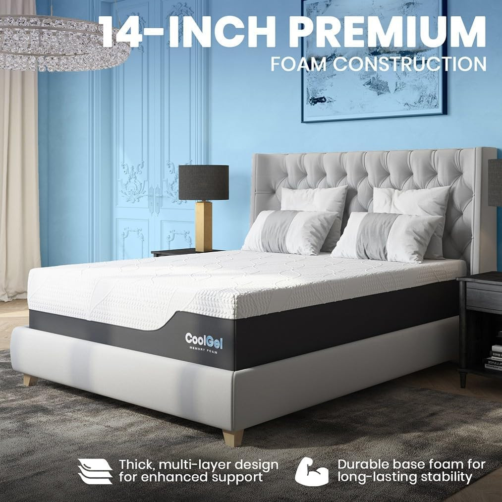 Classic Brands Chill Memory Foam 14-Inch Mattress with 2 BONUS Pillows |Certipu