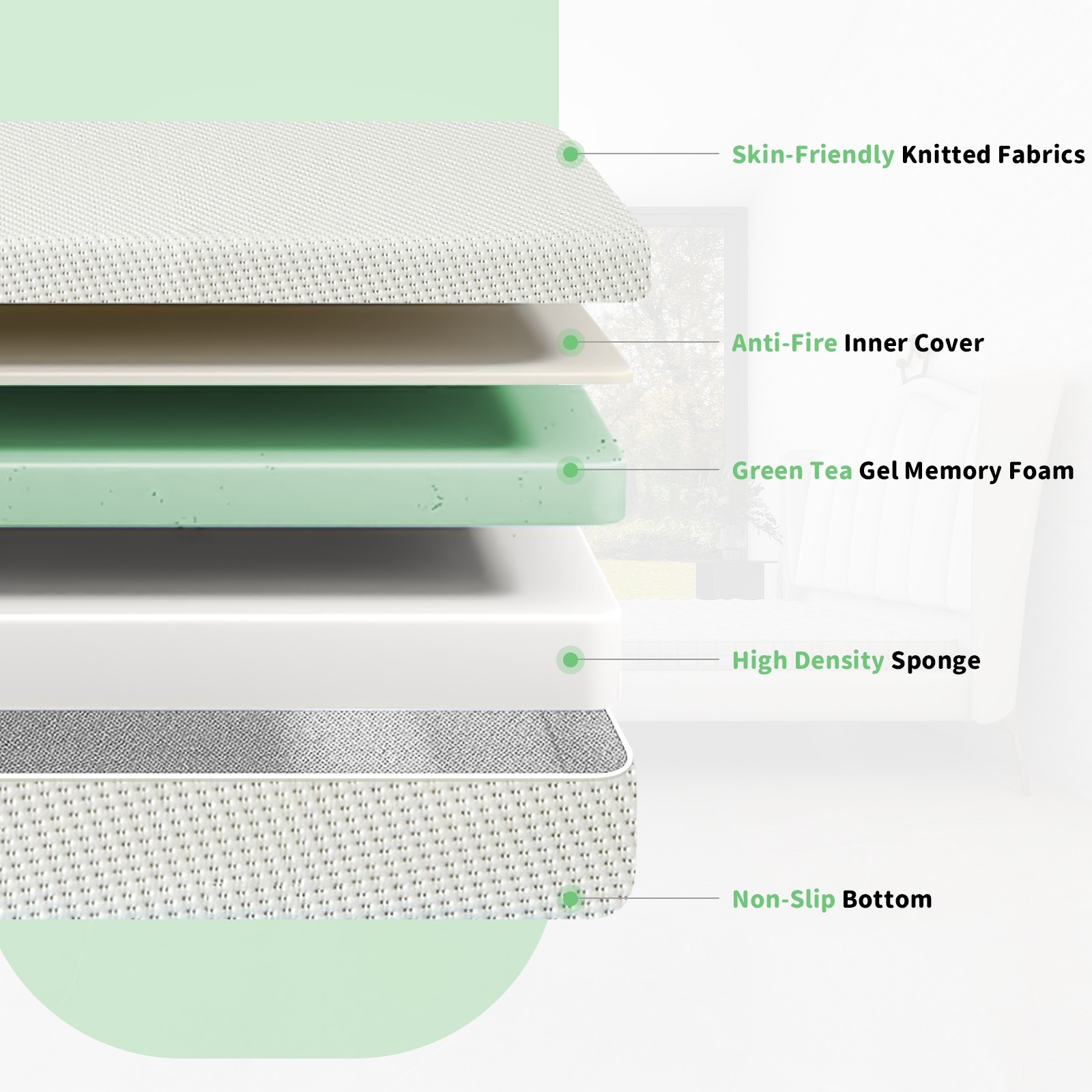 5″ 6″ Breathable Green Tea Memory Foam Mattress, Fiberglass Free & Medium Firm