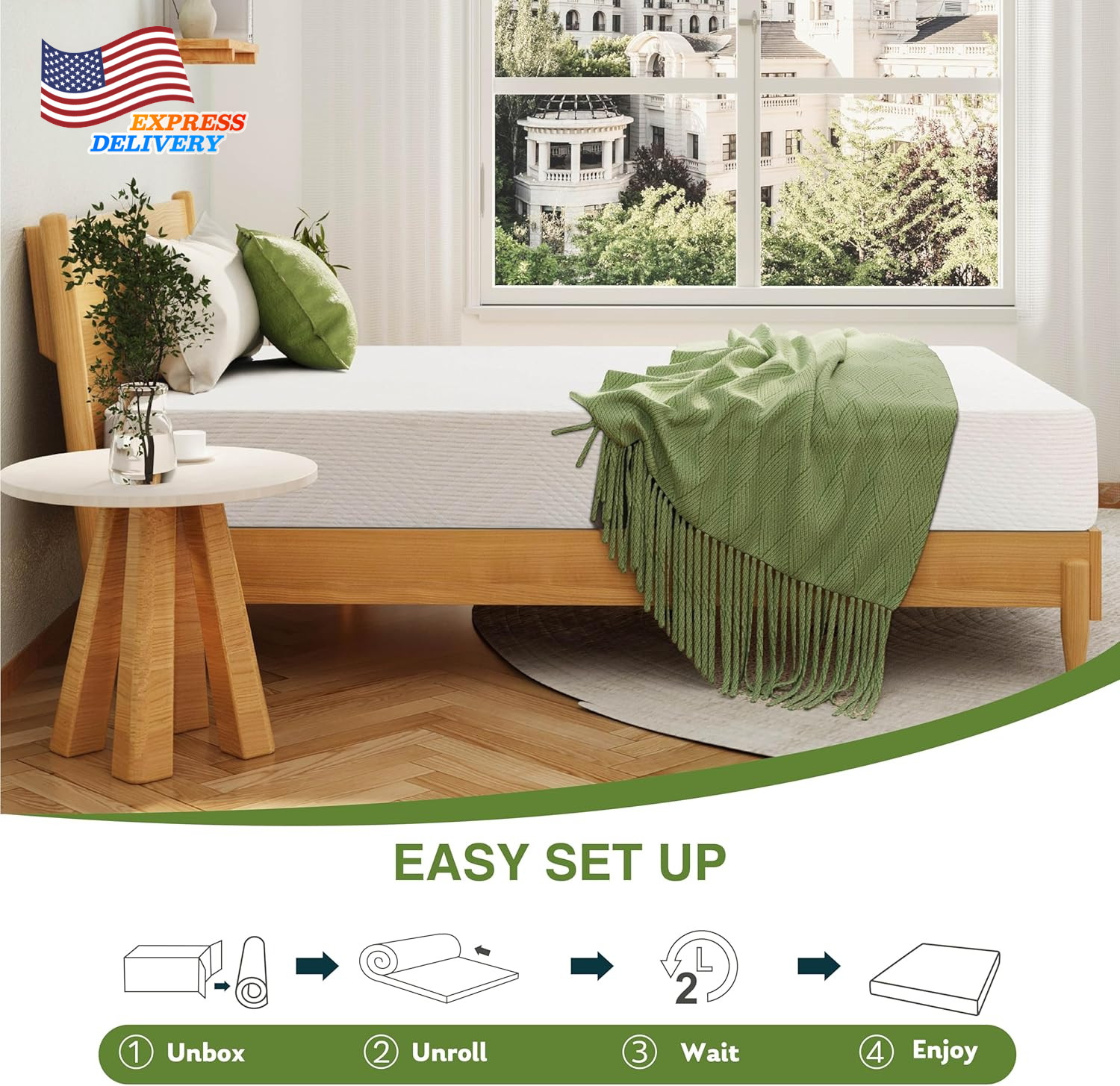 Full Size 8″ Bed Mattress with Cooling Green Tea Gel Pressure Relief