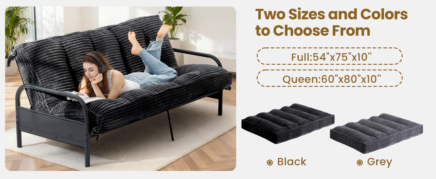 10″ Futon Mattr Queen Size, Ultra Thi Futons Sofa Couch Bed Sleeper