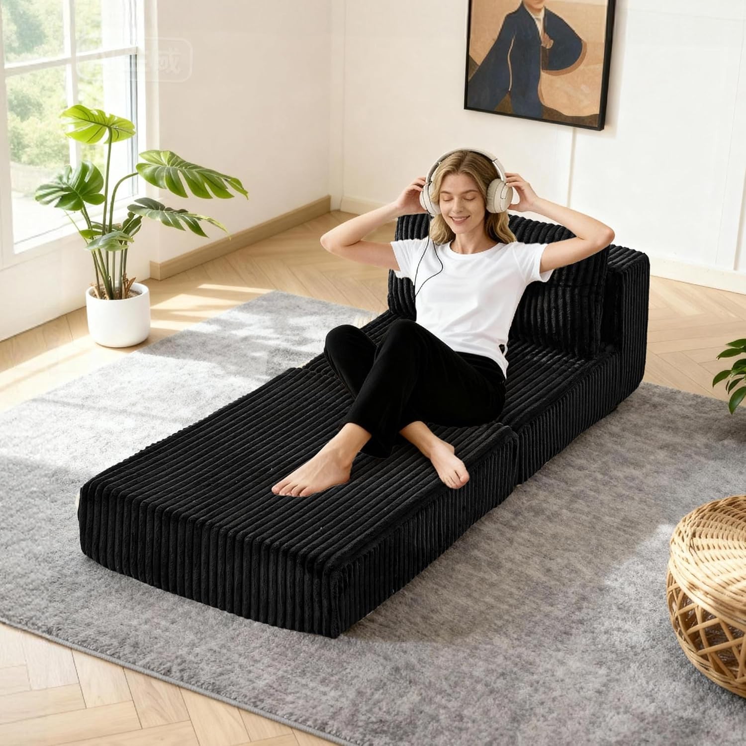 Folding Sofa Bed, Convertible Sleeper Chair with Ba Support and