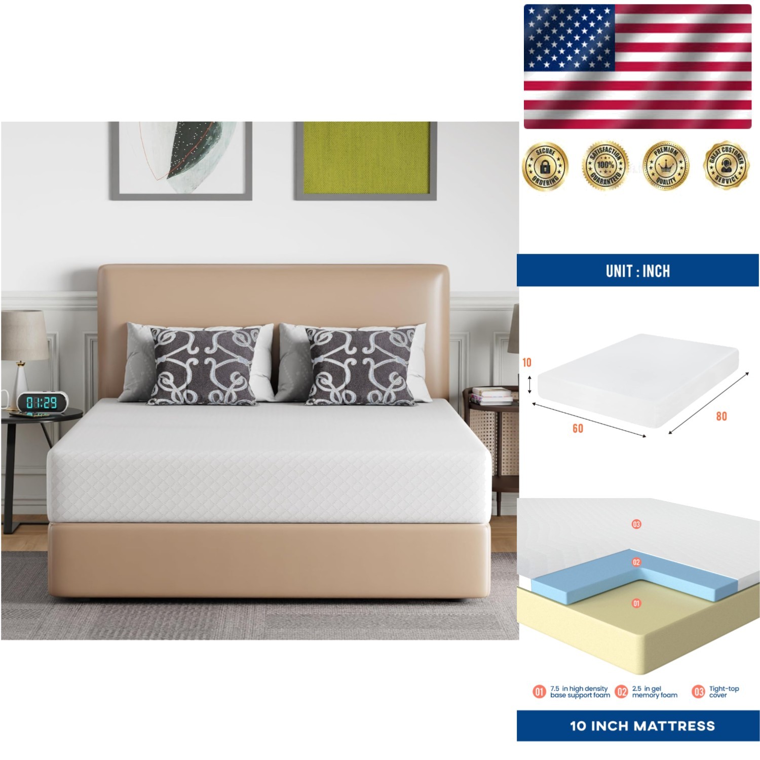 CertiPUR Certified 10 Inch Queen Gel Memory Foam Mattress – Pressure Relief