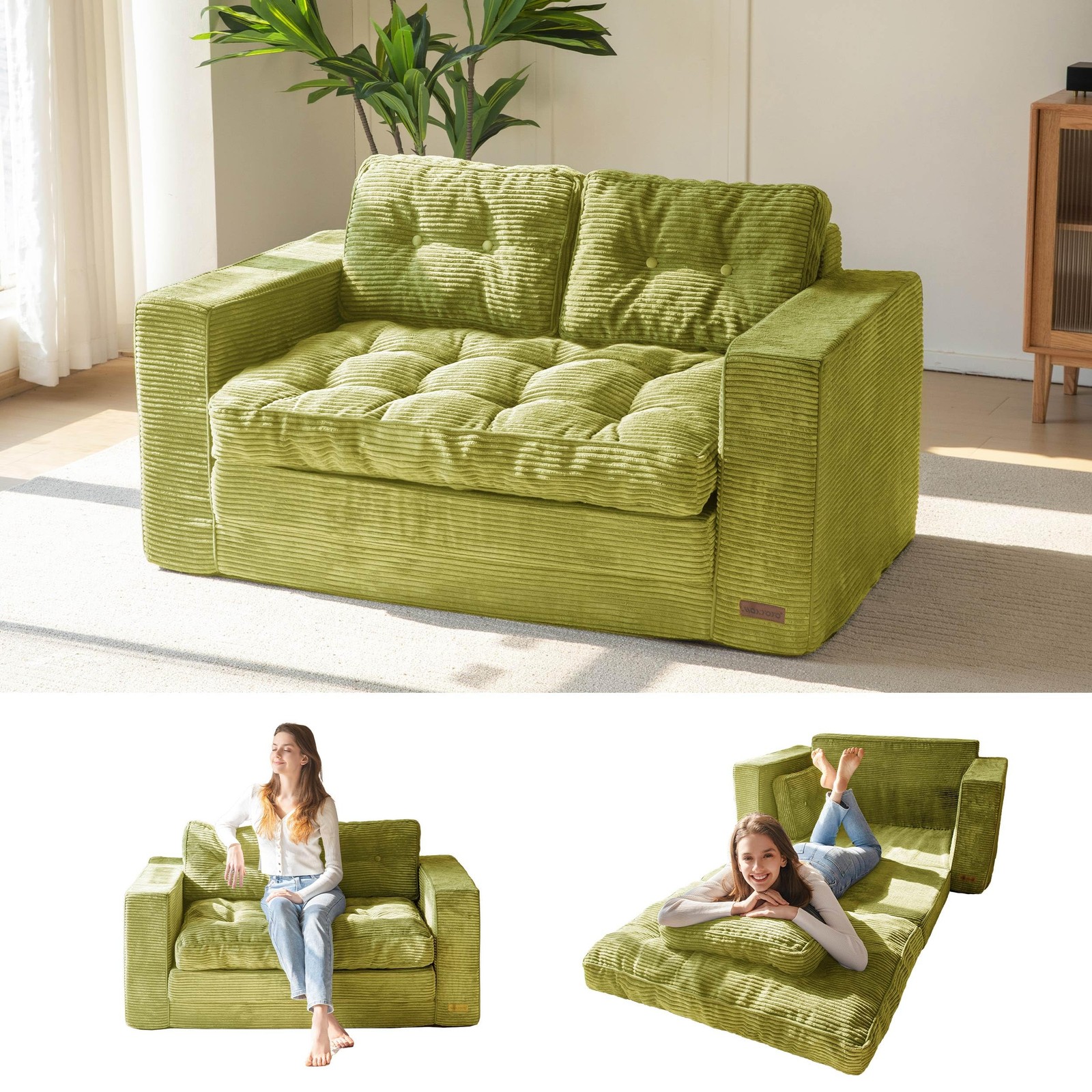 MAXYOYO Convertible Sofa Bed, Pull Out Loveseat Sleeper Sofa, Loveseat, Green