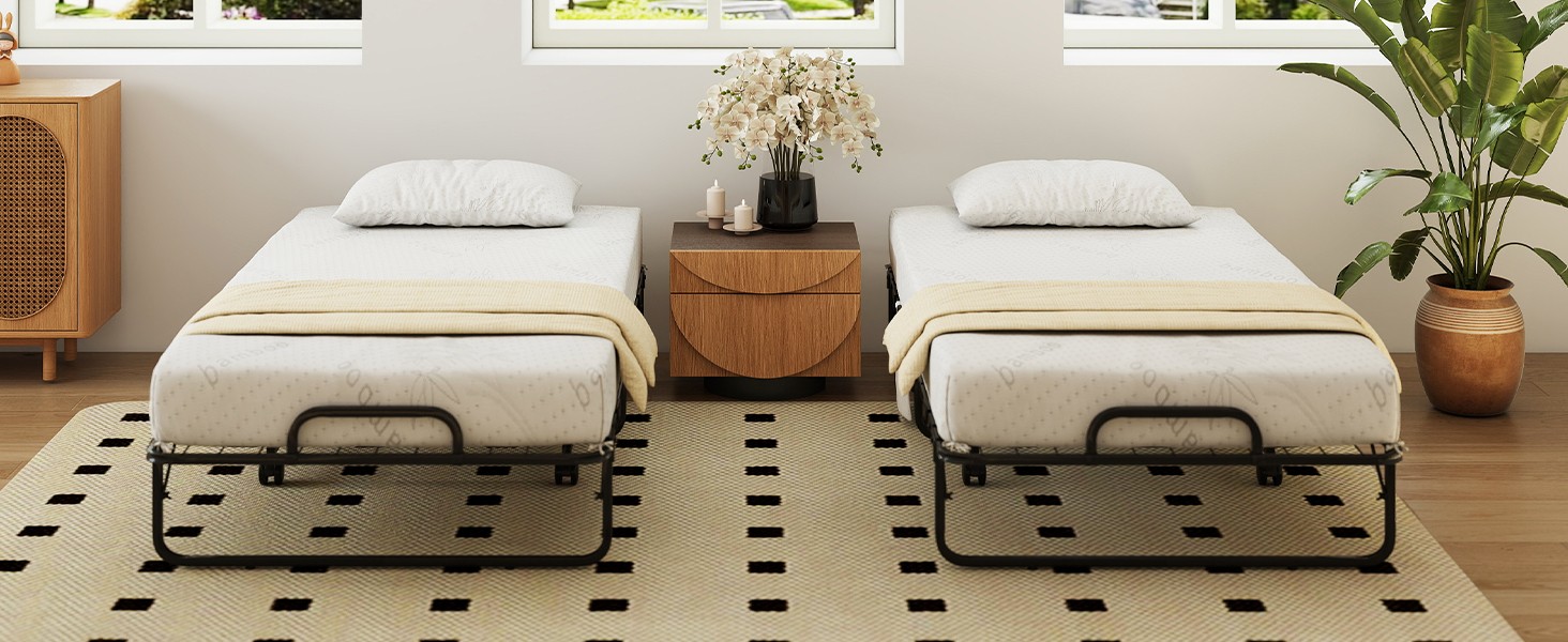 Twin Folding Bed with 5 Inch Mattr, Rollaway Guest Bed with