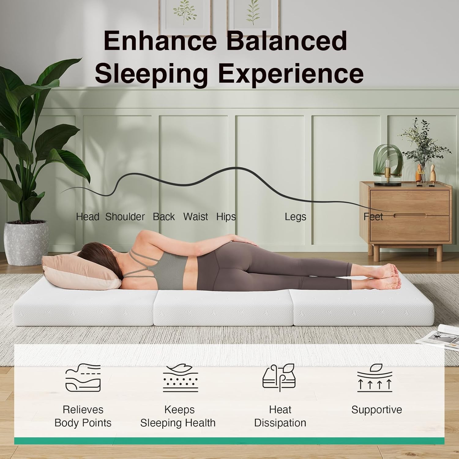 Foldable Mattress Single Size Comfort Foam Trifold Mattress W/ Cloud Design