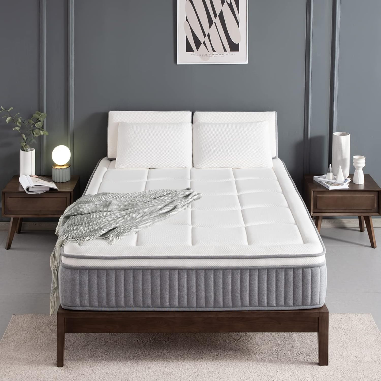 DIGLANT 12″ Queen Hybrid Mattress – Euro Top Gel Foam & Pocket Springs, Medium F