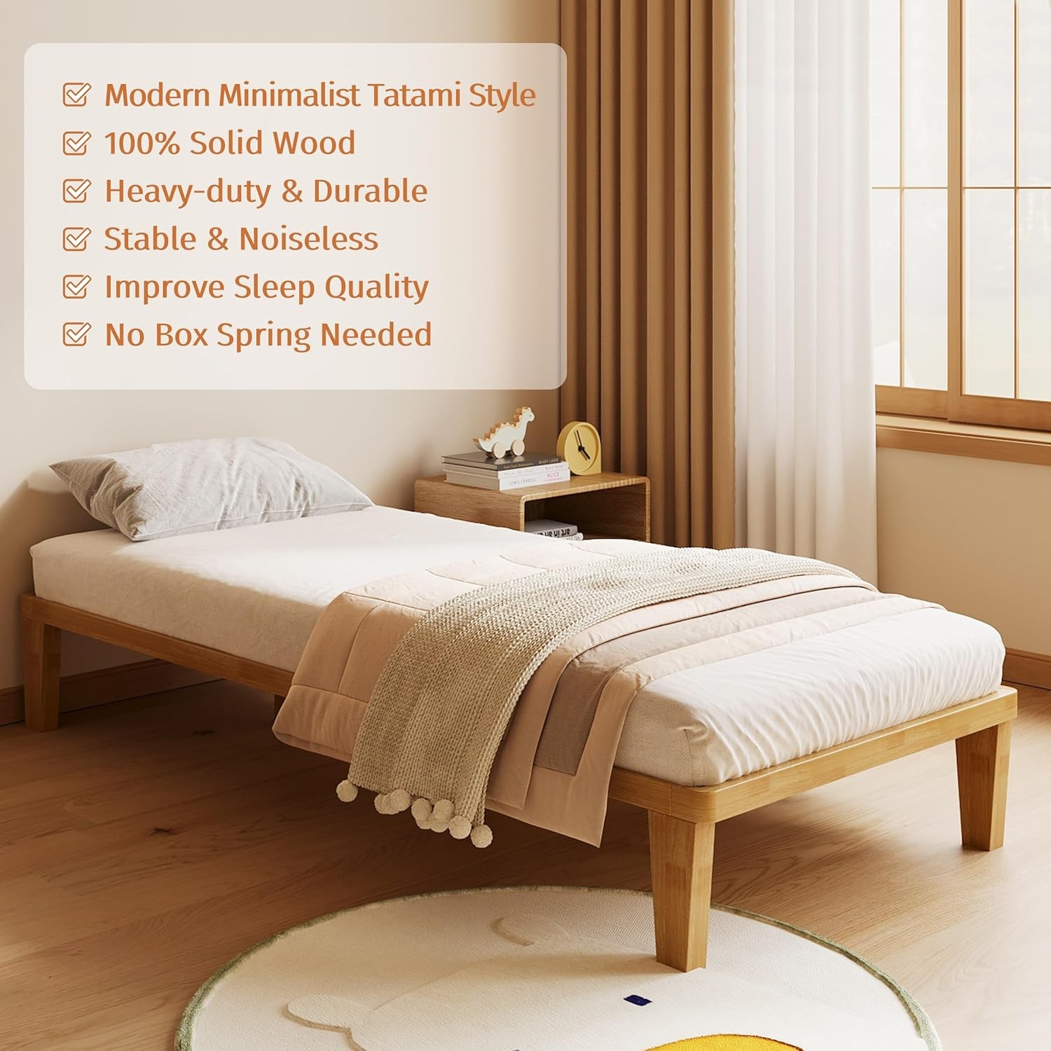 Twin-XL Platform Bed Fre – 12 Inch Solid Wood Mattr Foundat