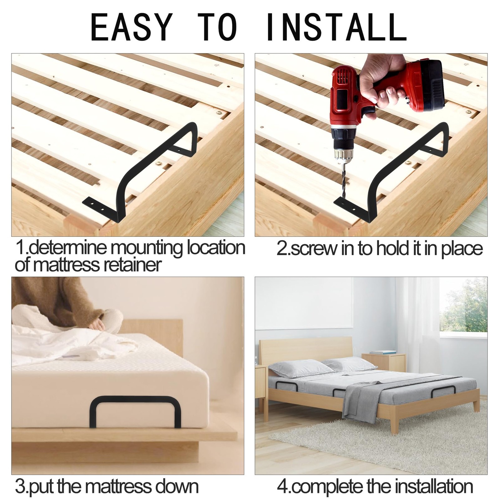 Mattress Retainer Bar Bracket Holder 4Pcs – Keeps Mattress from Sliding on Pl…